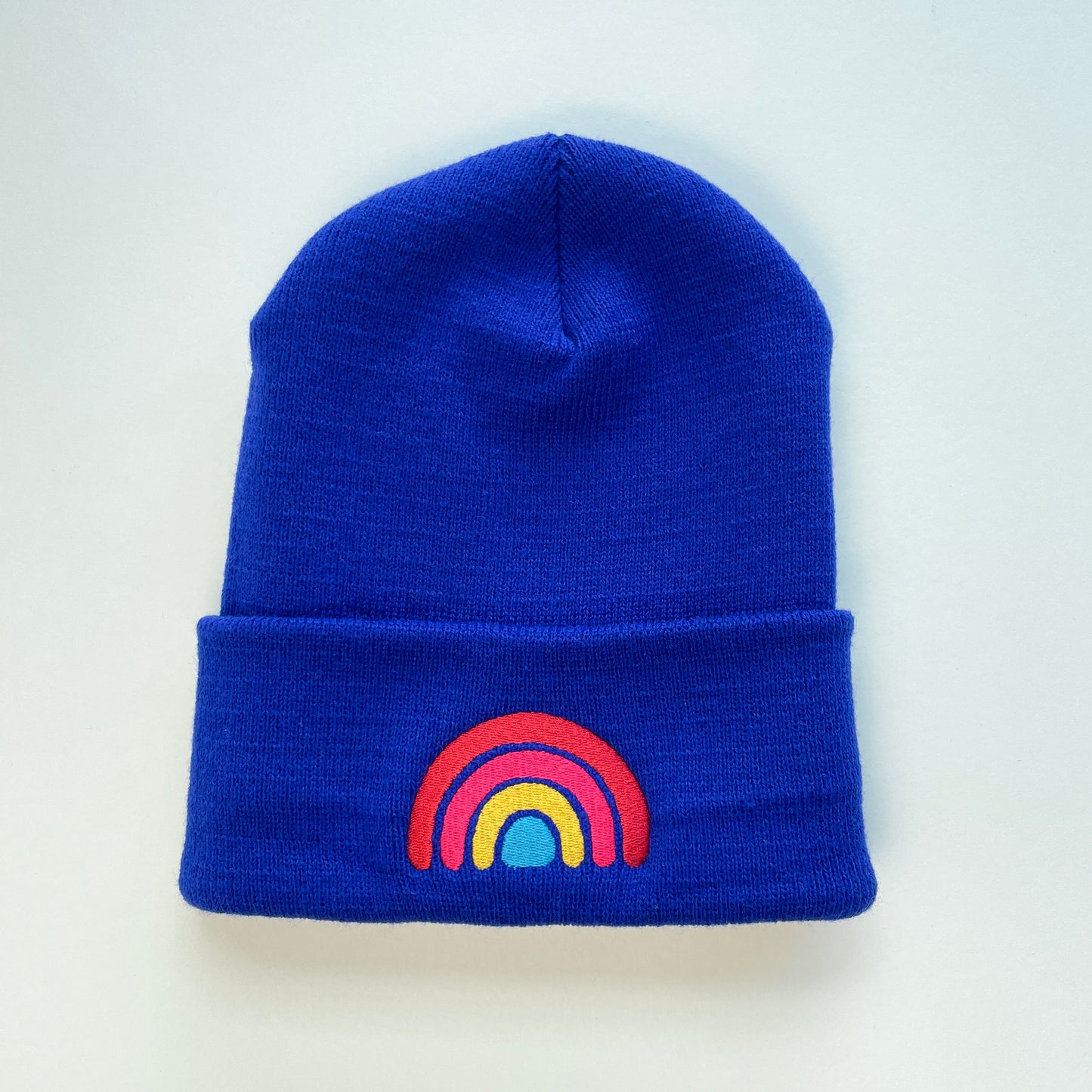 Rainbow Beanie - Blue Embroidered