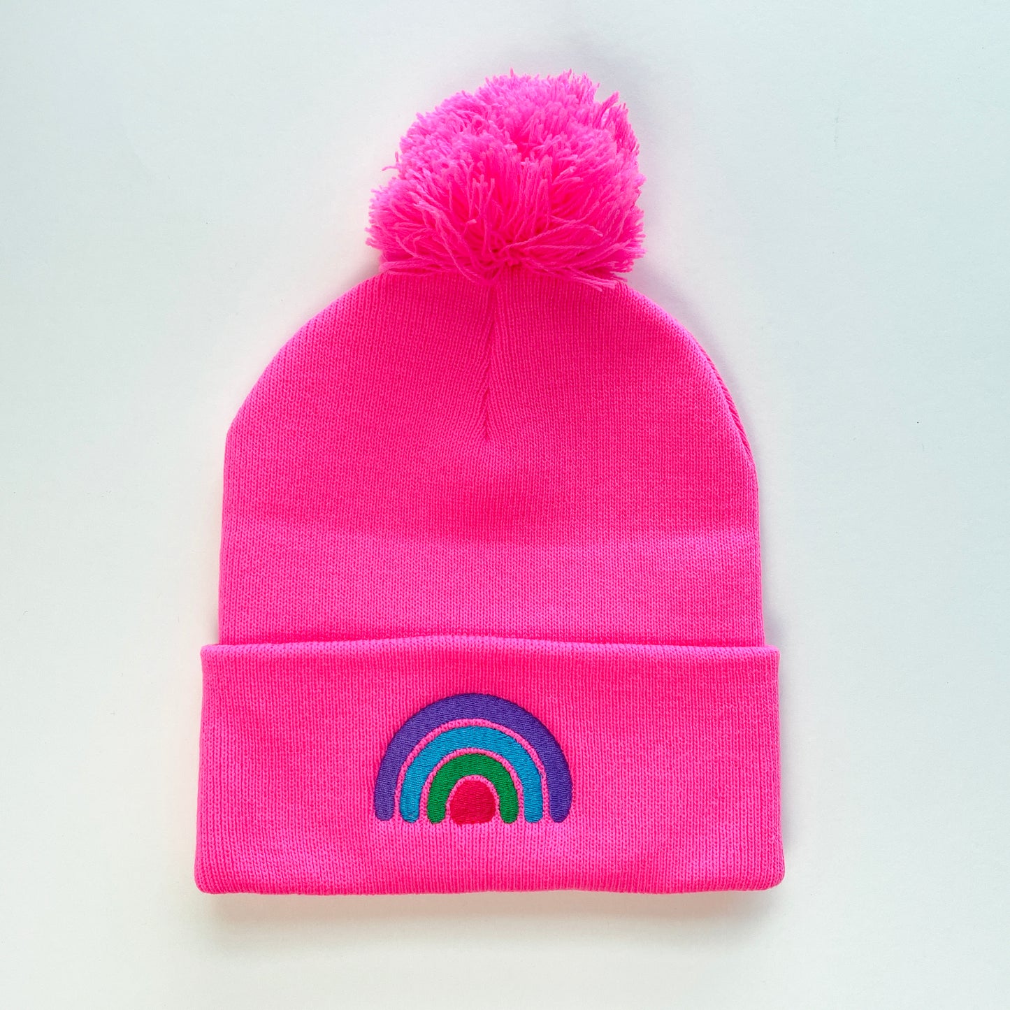 Rainbow Beanie - Hot Pink Embroidered