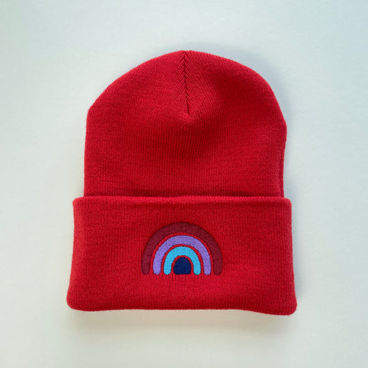 Rainbow Beanie - Red Embroidered