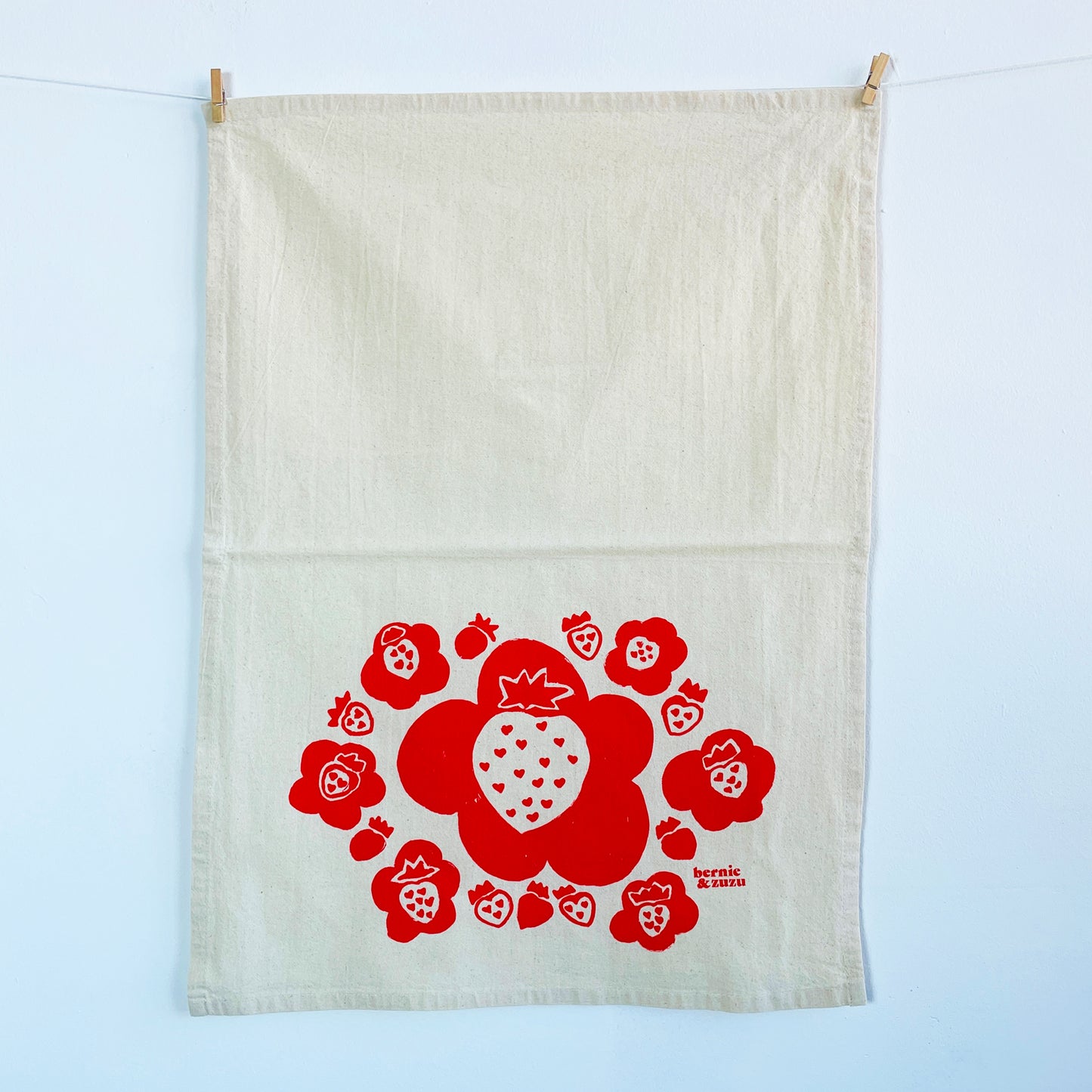 strawberry patch tea towel