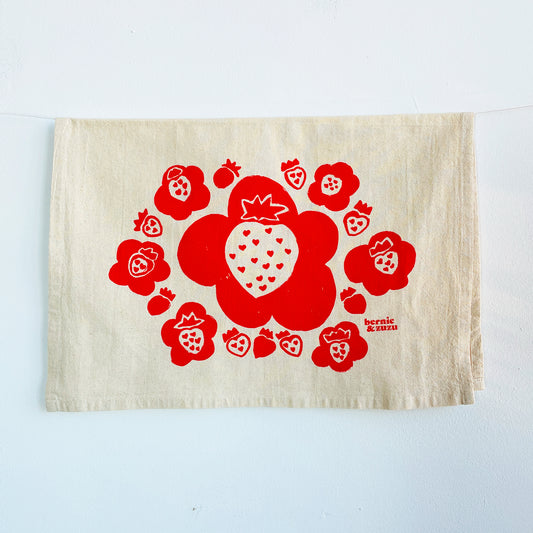 strawberry patch tea towel