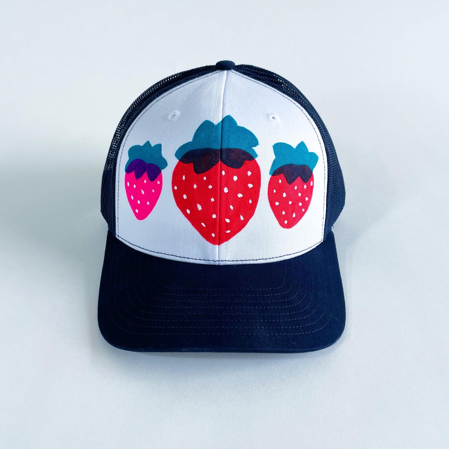 strawberry trucker hat | unique, hand painted