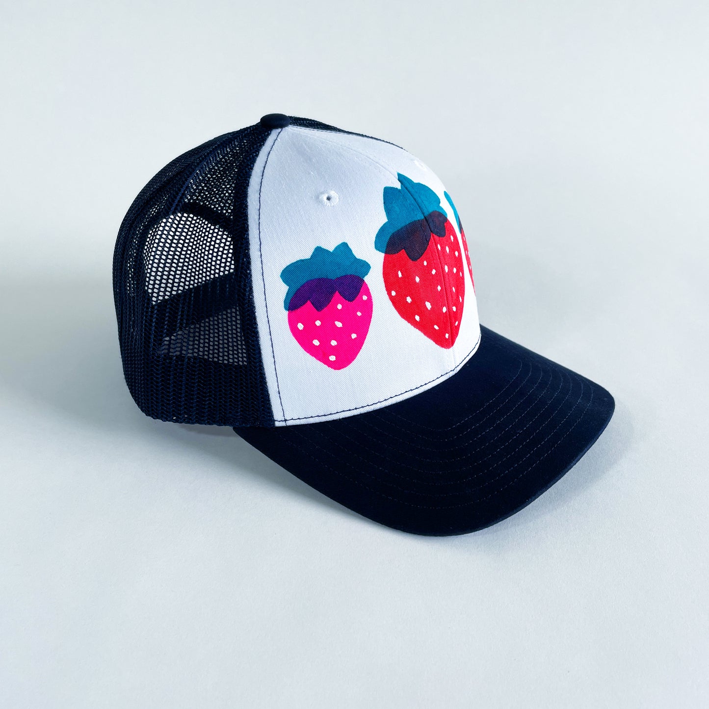 strawberry trucker hat | unique, hand painted