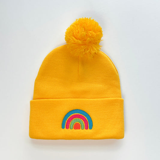 Rainbow Beanie - Yellow Embroidered