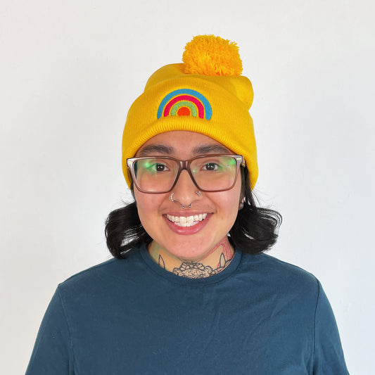 Rainbow Beanie - Yellow Embroidered